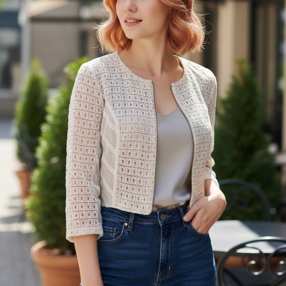 Chico's Jackets & Blazers - Crochet Lace Sheer Mesh Zip-Up Jacket White Ivory Boho Romantic Barely Worn